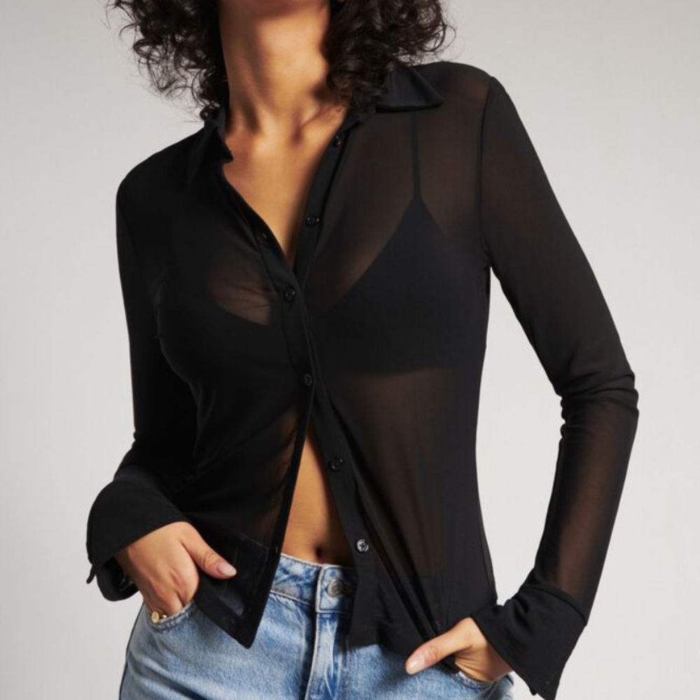 dynamite jet black mesh knit blouse